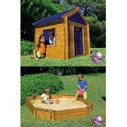 Wooden Playhouse and Large Octagonal Sandpit
